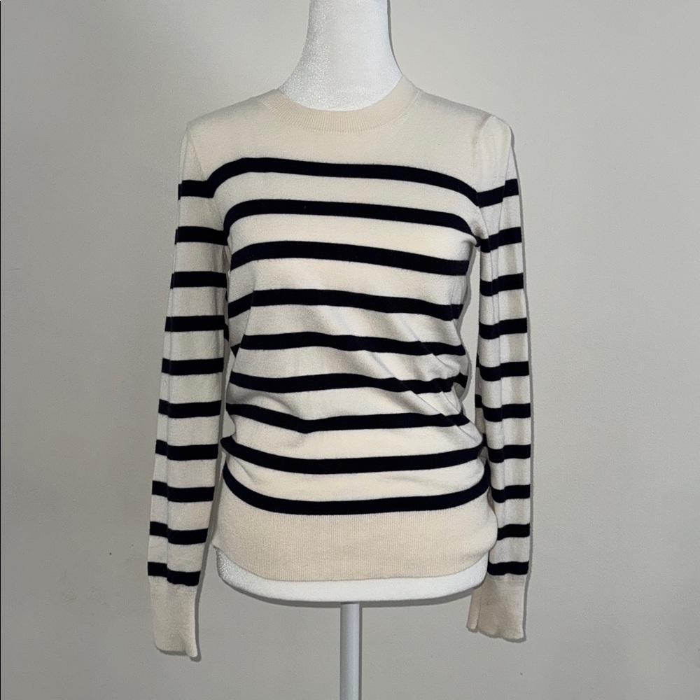 LOFT white and Black Striped Pullover